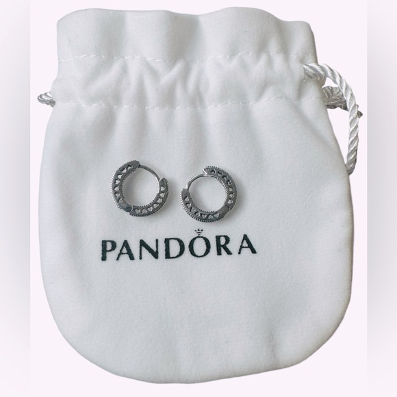 New Pandora Pavé Heart Hoop Earrings - Picture 1 of 2